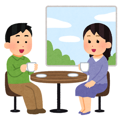 カフェで話すカップルのイラスト