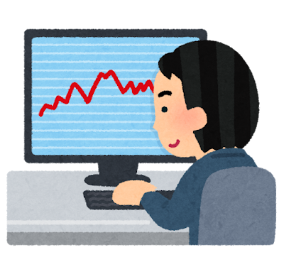 株のグラフを見る人のイラスト